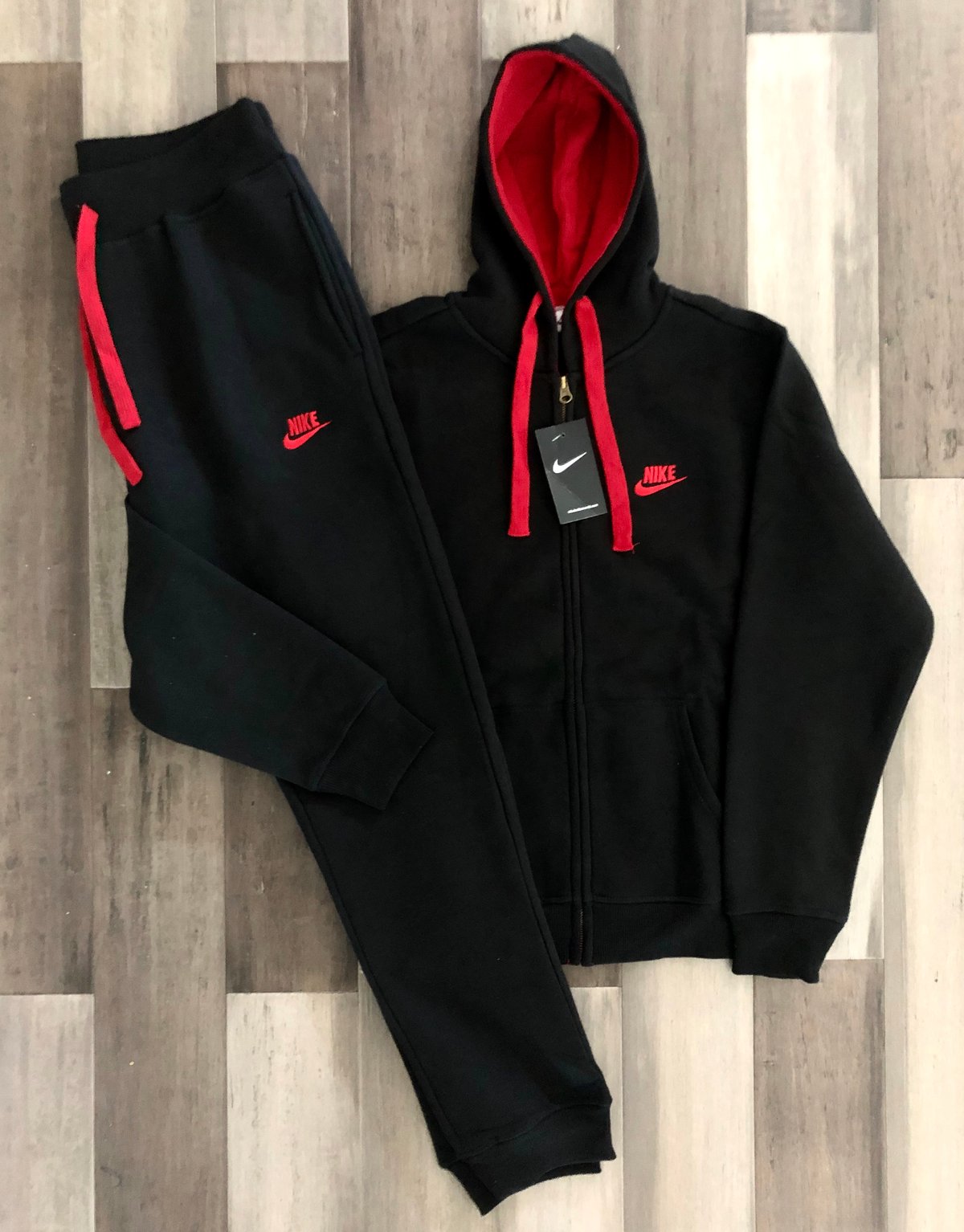 Men’s Nike Zip Up Hoodie Sweatpants Set Black/Red