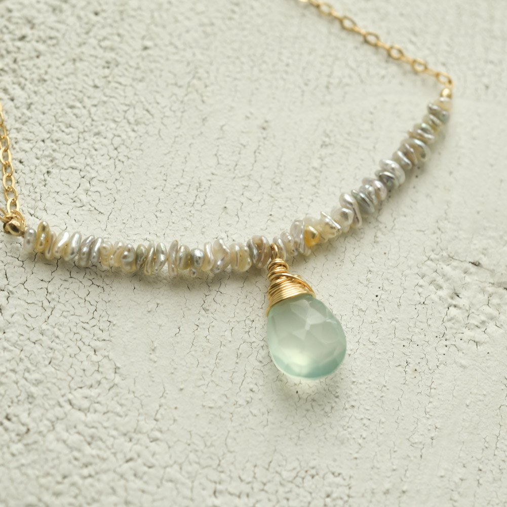 Image of Seafoam Serenity - Chalcedony Saltwater Cultured Pearl Necklace