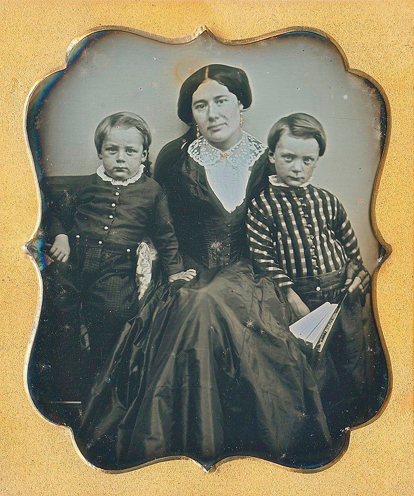 Image of Daguerreotype: mother with two young boys, 6th plate, ca. 1865