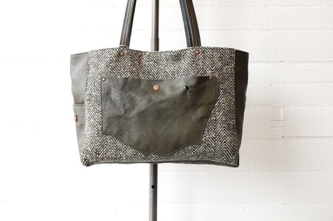 Olive Green & Herringbone Wool Tote bag