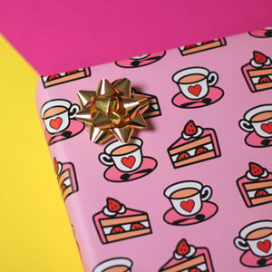 Image of Luxury Tea & Cake wrapping paper - tea lover - bake off - a2 gift wrap sheets