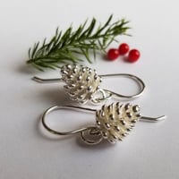 Image 2 of Simple Pine Cone Earrings (Silver)