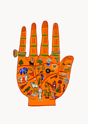 Image of INDIAN PALMISTRY orange or purple - A3 print