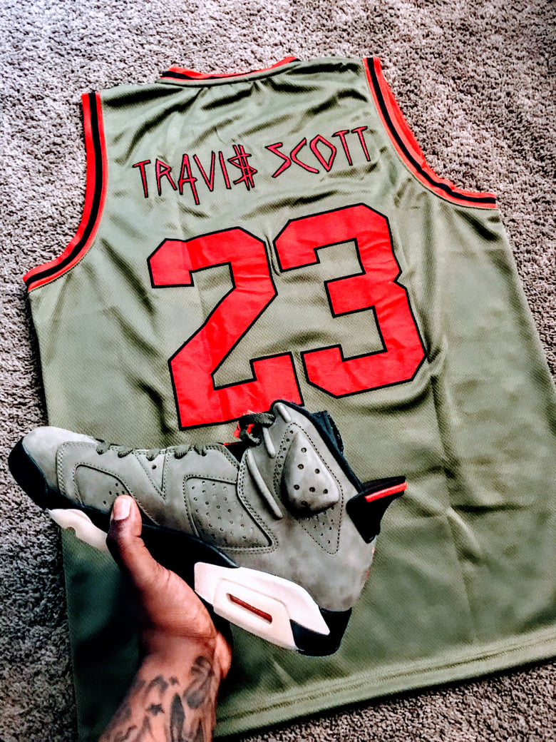 Image of Custom “Travis Scott 6’s” Olive Thrillythrowbacks Jersey 
