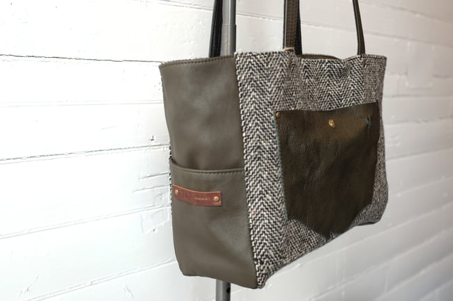 Olive Green & Herringbone Wool Tote bag