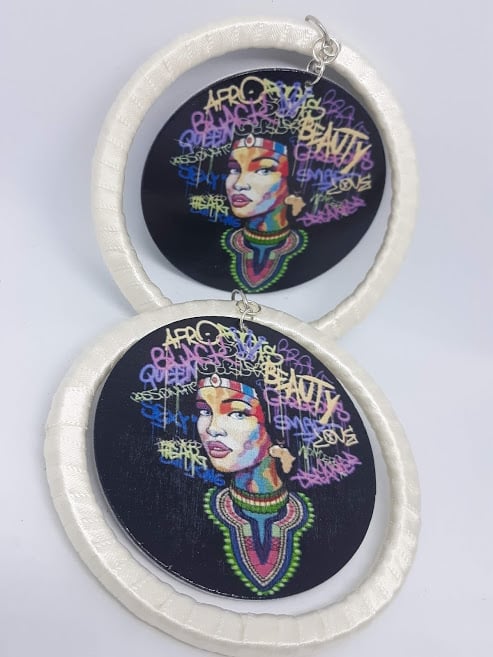 Image of Fashion Queen, Ivory Ribbon and Wood Multi-Color, Hip Hop, love of color and art, round earrings