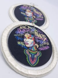 Image 1 of Fashion Queen, Ivory Ribbon and Wood Multi-Color, Hip Hop, love of color and art, round earrings
