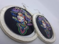 Image 4 of Fashion Queen, Ivory Ribbon and Wood Multi-Color, Hip Hop, love of color and art, round earrings