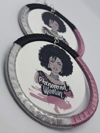 Image 1 of Phenomenal Woman, Purple Grey, Black and Grey Ribbon and Wood, round Statement earrings