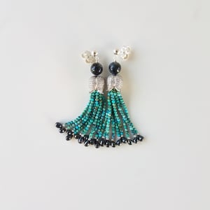 Cat's Eye & Turquoise Tassel Earrings 