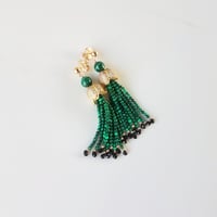 Image 2 of Malachite & Black Spinel Tassel Earrings 
