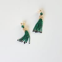 Image 3 of Malachite & Black Spinel Tassel Earrings 