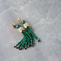 Image 4 of Malachite & Black Spinel Tassel Earrings 
