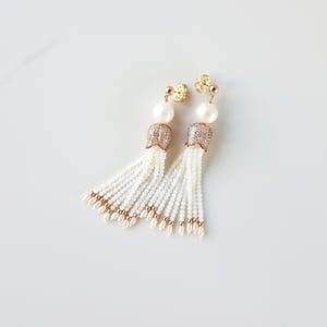 White Pearl & Moonstone Tassel Earrings