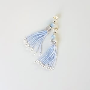 Blue Lace Agate & Topaz Tassel Earrings 