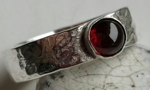 Handmade 5mm Silver Ring with 5mm Round Garnet Cabochon size 7.25  (O)