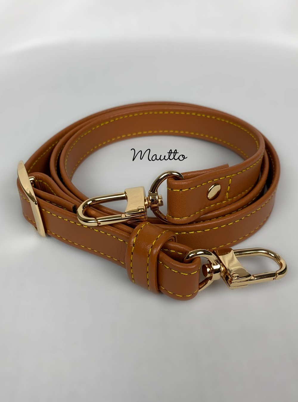 Dark Tan Leather Strap with Yellow Stitching for Louis Vuitton, Coach & More - .75&quot; Standard ...