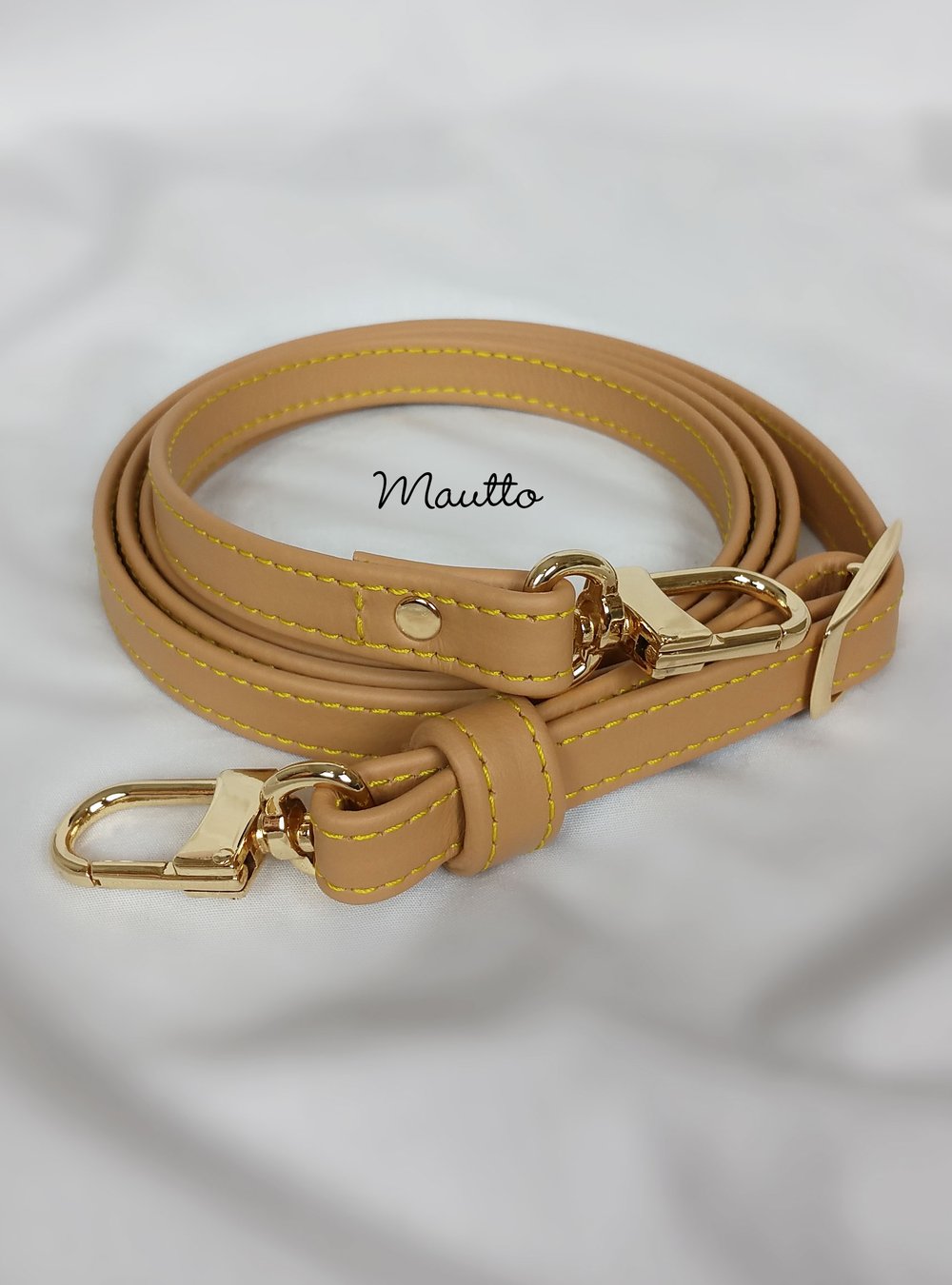 Light Tan Leather Strap with Yellow Stitching for Louis Vuitton