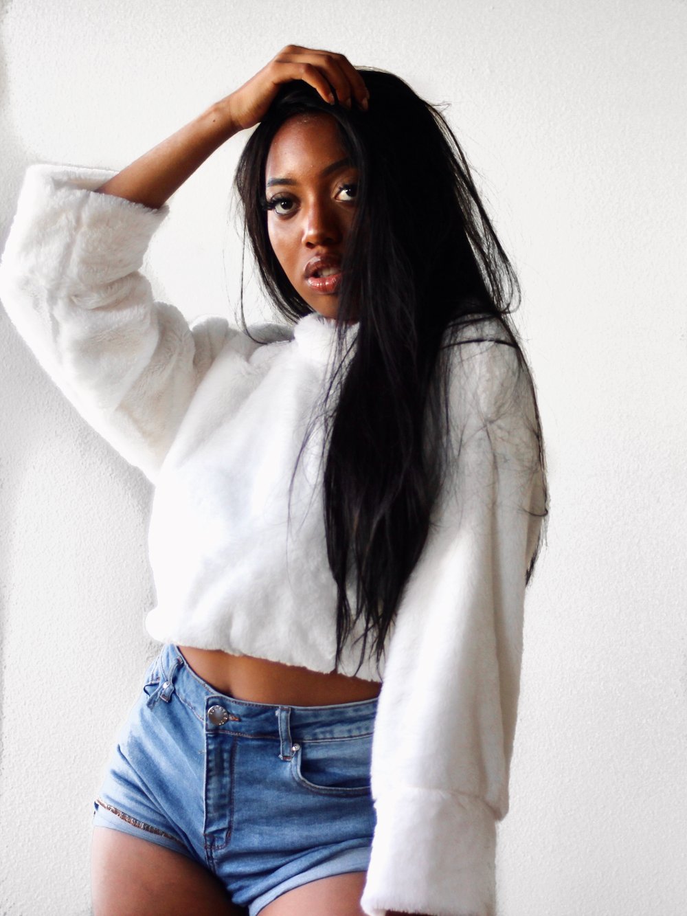 Image of White High-Neck Over Size Super Cute Warm Hairy Sweater 