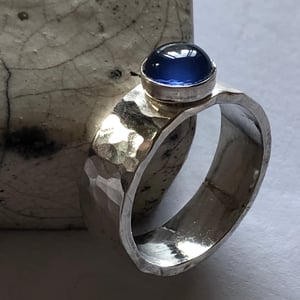 Handmade 6mm Silver Ring with 6mm Round Blue Chalcedony Cabochon Size K (5.25)