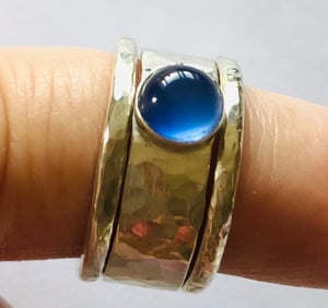 Handmade 6mm Silver Ring with 6mm Round Blue Chalcedony Cabochon Size K (5.25)