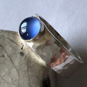 Handmade 6mm Silver Ring with 6mm Round Blue Chalcedony Cabochon Size K (5.25)