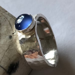 Handmade 6mm Silver Ring with 6mm Round Blue Chalcedony Cabochon Size K (5.25)