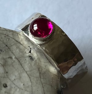 Handmade 5mm Silver Ring with 5mm Round Ruby Cabochon size L (5.5)