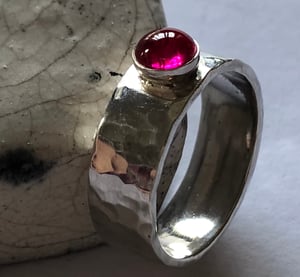 Handmade 5mm Silver Ring with 5mm Round Ruby Cabochon size L (5.5)