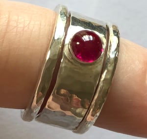 Handmade 5mm Silver Ring with 5mm Round Ruby Cabochon size L (5.5)