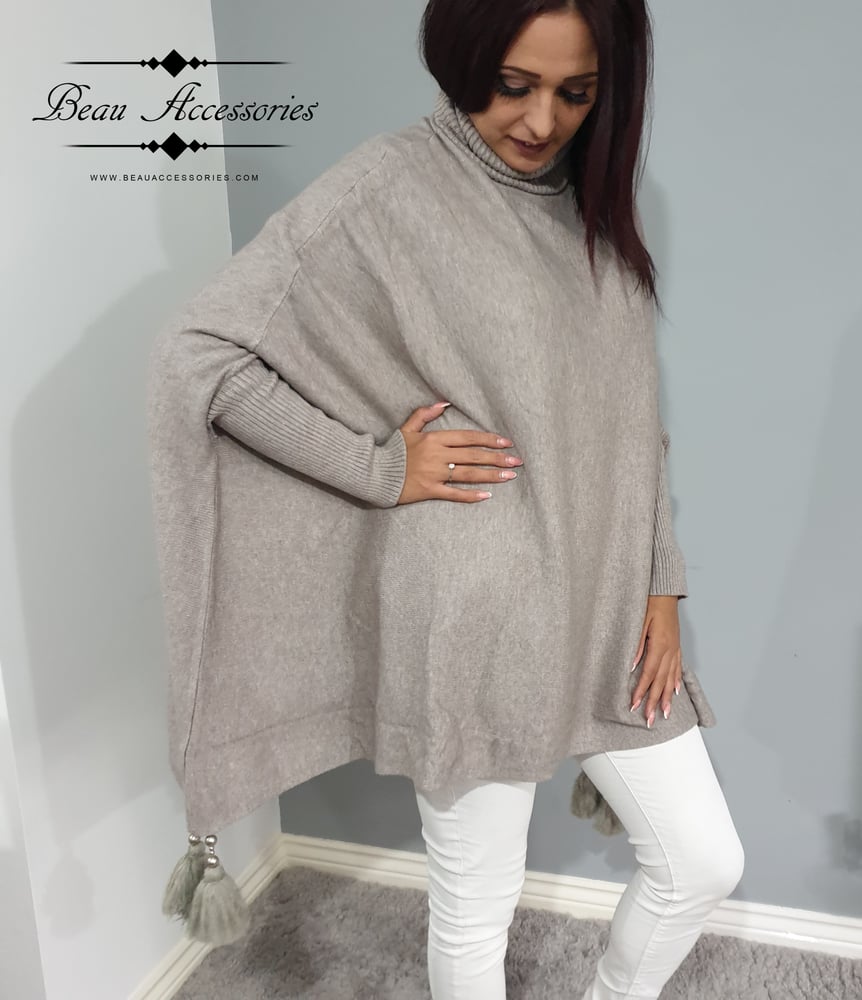 Image of High Roll Neck Poncho Jumper 