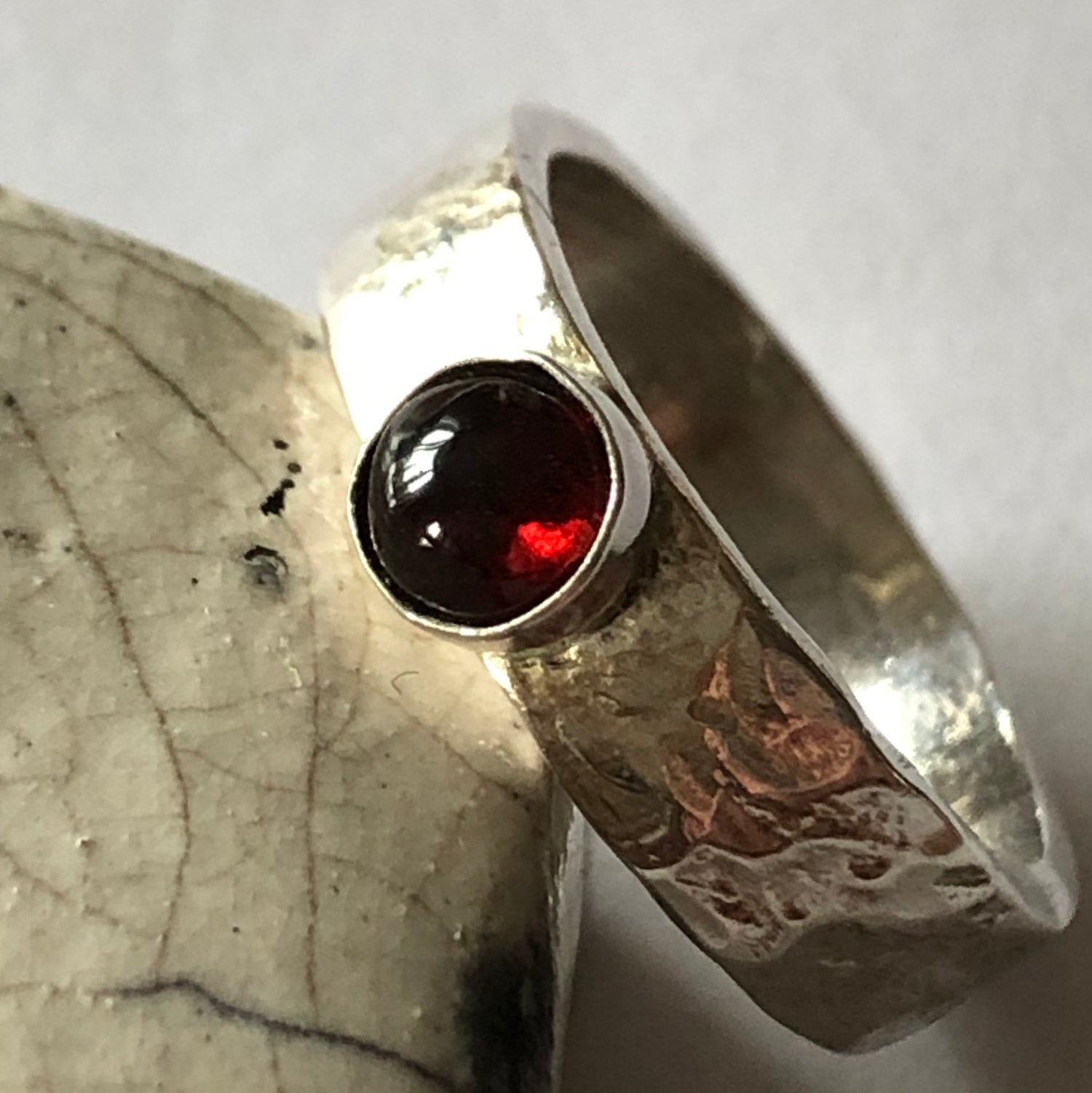 not for sale Handmade 5mm Silver Ring with 5mm Round Garnet Cabochon size 7.25 (O)