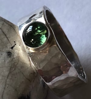 Handmade 6mm Silver Ring with 5mm Round Green Tourmaline Cabochon Size K (5.25)