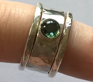 Handmade 6mm Silver Ring with 5mm Round Green Tourmaline Cabochon Size K (5.25)
