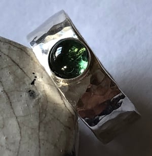 Handmade 6mm Silver Ring with 5mm Round Green Tourmaline Cabochon Size K (5.25)