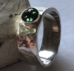 Handmade 6mm Silver Ring with 5mm Round Green Tourmaline Cabochon Size K (5.25)