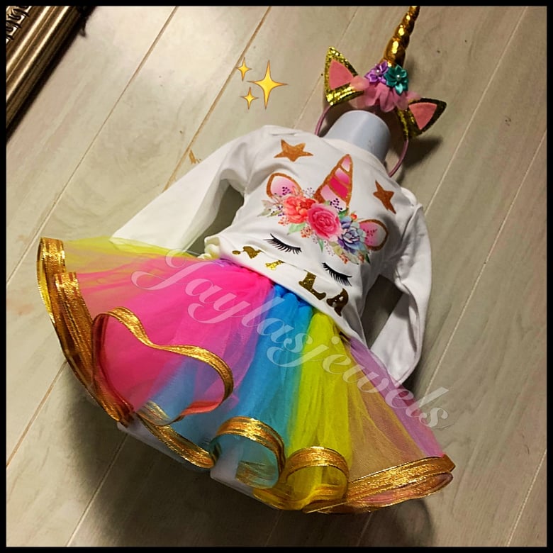 Image of Unicorn ribbon trimmed tutu set
