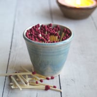 Image 2 of Blue Crackle Match Striker Cup, Handcrafted Stoneware Shot Glass, Made in USA