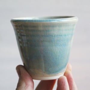 Image of Blue Crackle Match Striker Cup, Handcrafted Stoneware Shot Glass, Made in USA