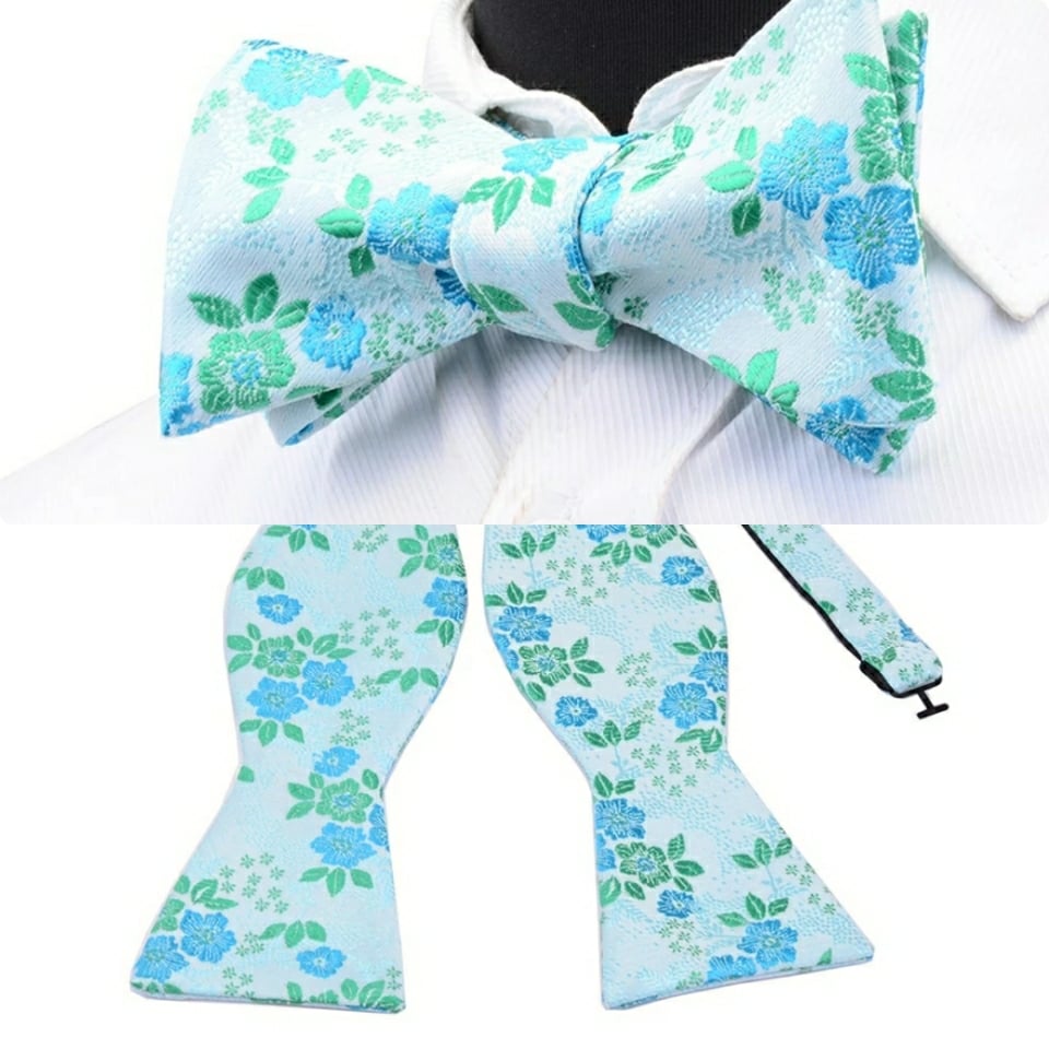 Image of AQUA FLORAL BOWTIE 