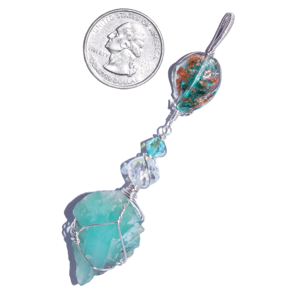 Large Aquaprase Handmade Pendant with Antique Venetian Glass Bead