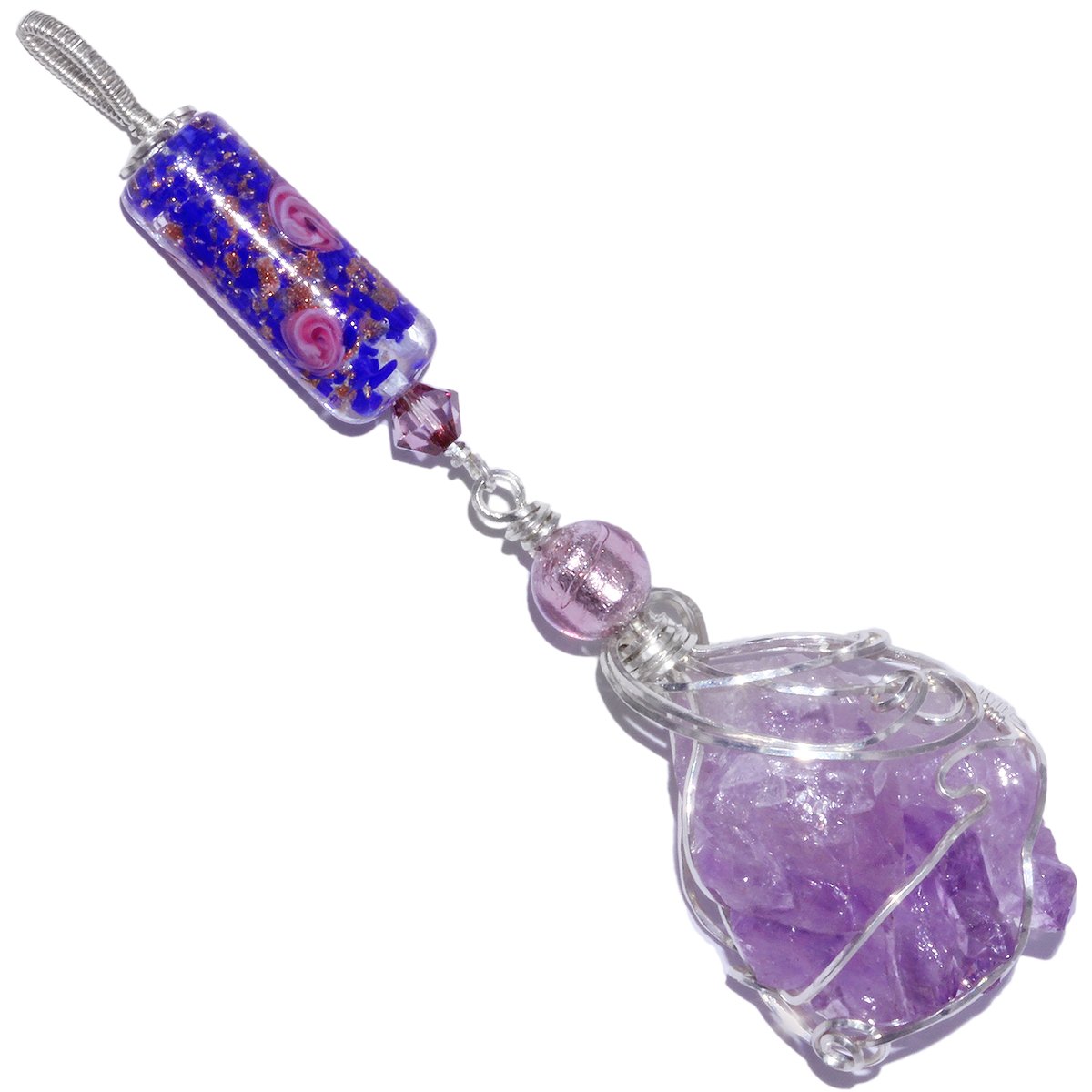 Large Amethyst Elestial Flower Crystal Pendant 