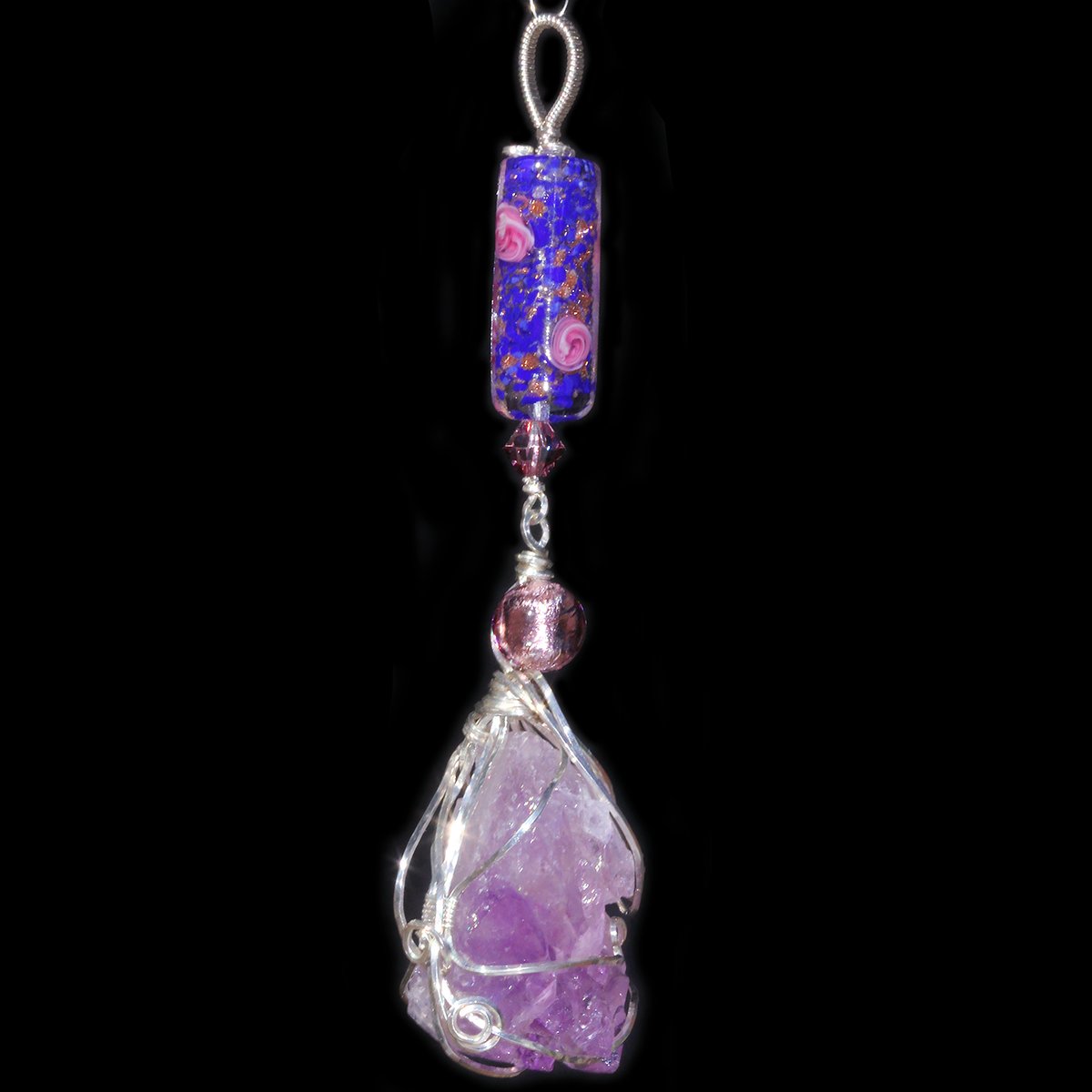 Large Amethyst Elestial Flower Crystal Pendant 