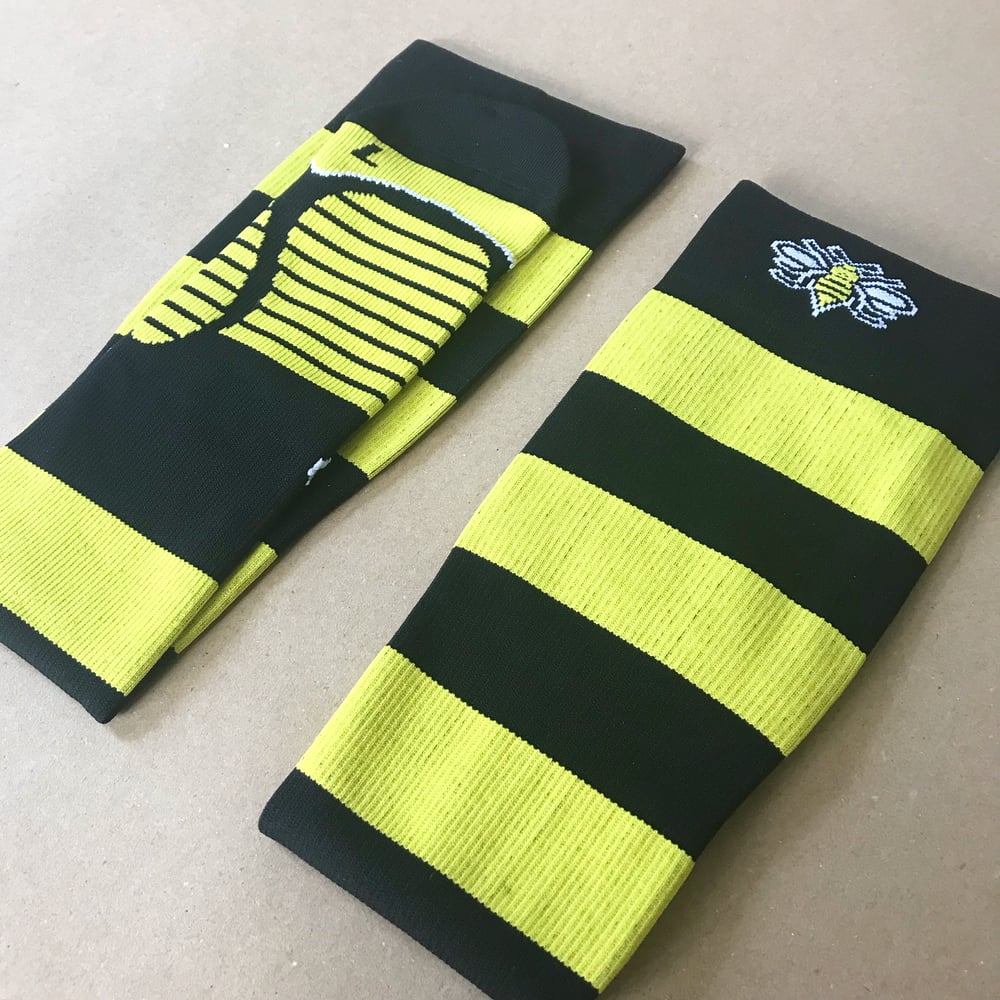 Image of Bee's Knees Compression High Running Socks in Yellow + Black 