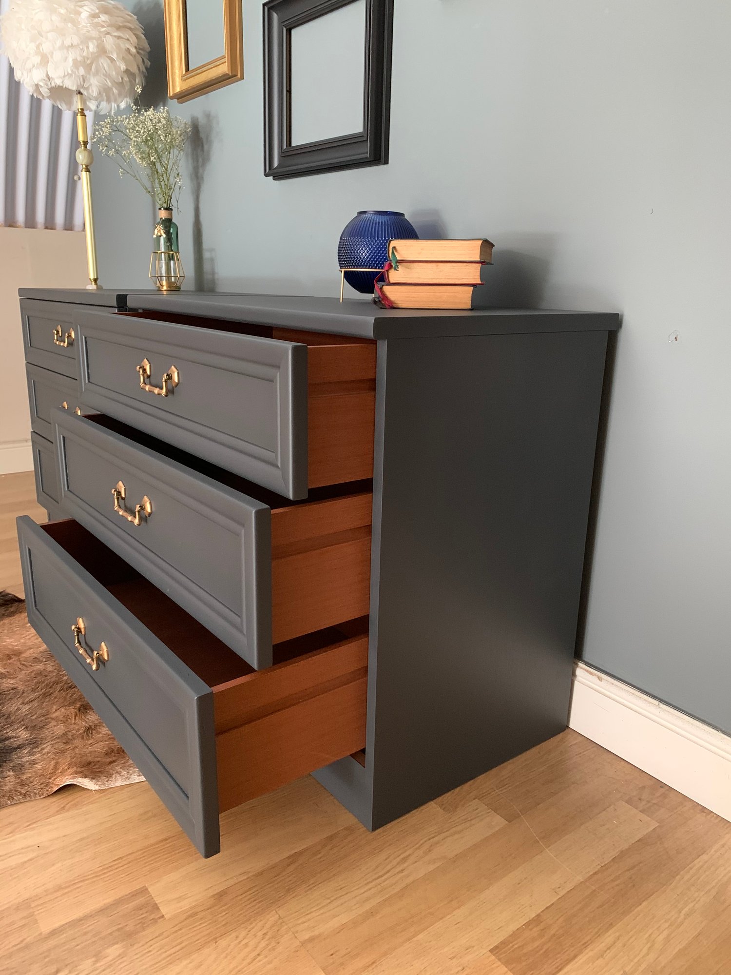 Image of Dark grey G plan chest of drawers/ oversized bedsides