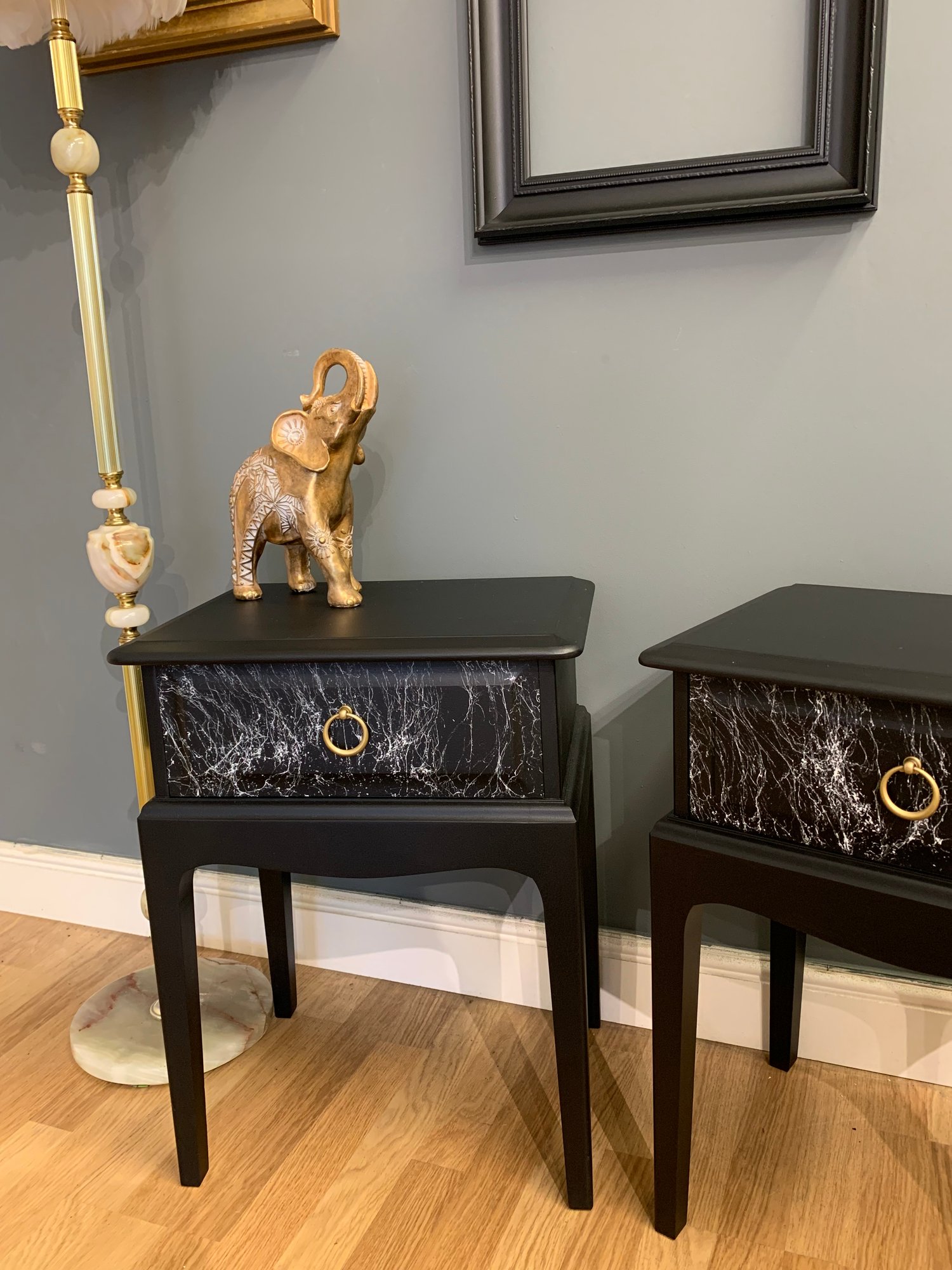 Stag bedside/side tables black gold & marble. | Ethan and Grace's Designs
