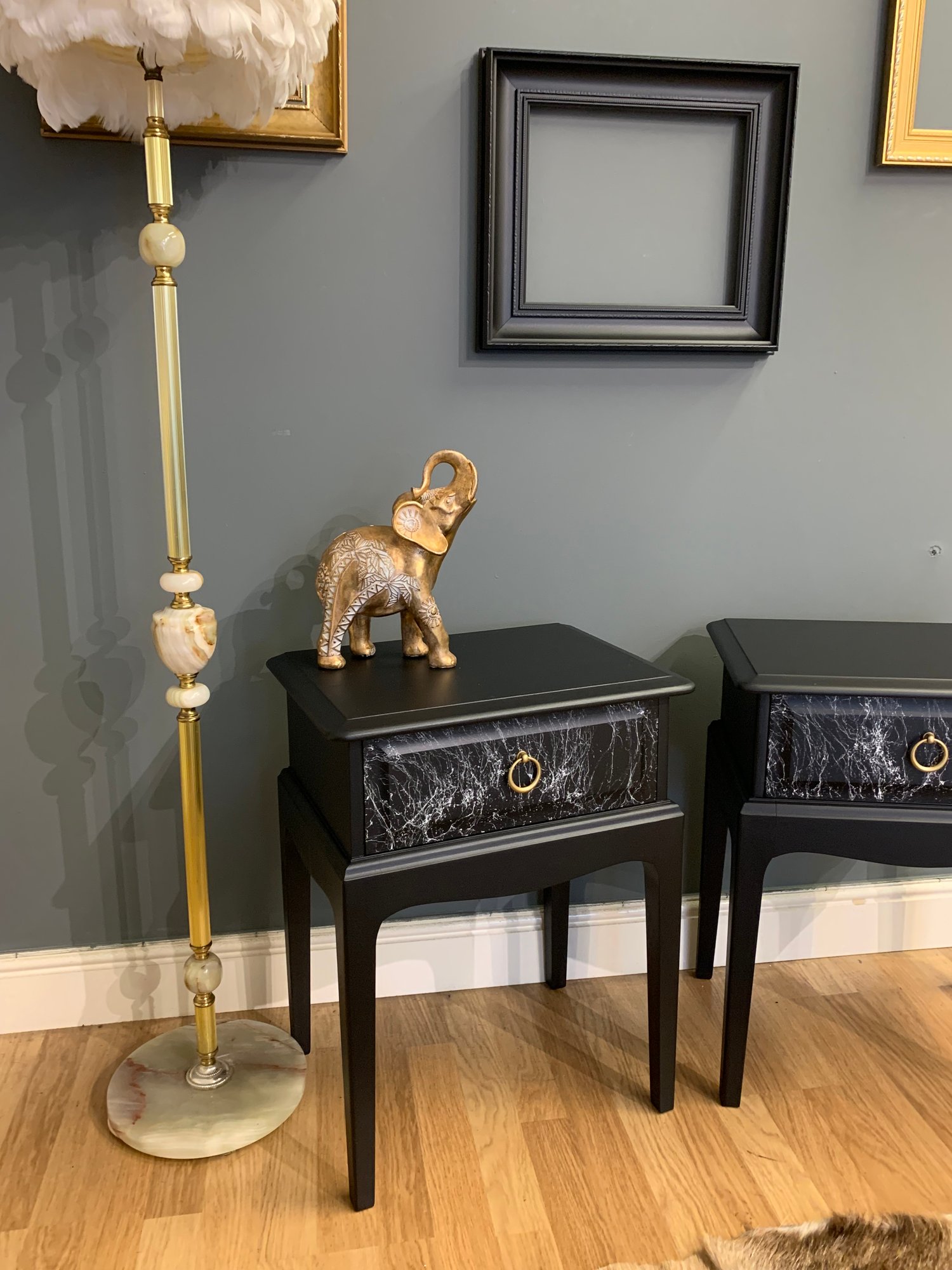 Image of Stag bedside/side tables black gold & marble.