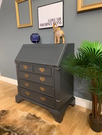 Image 3 of Stunning dark grey and gold mahogany bureau desk