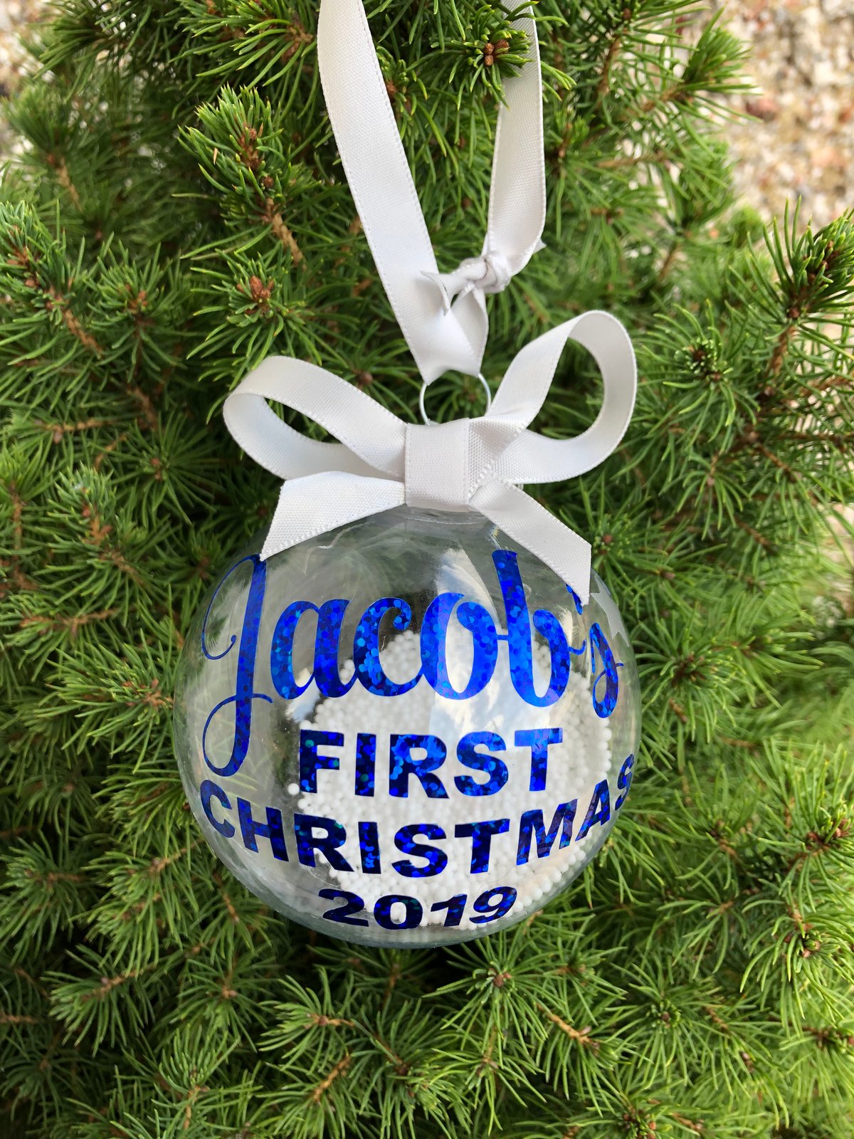 Image of Personalised Christmas Ornament Bauble (Shatterproof plastic) 8cm