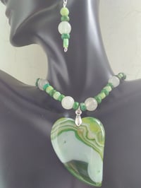 Image 3 of GREEN STRIPED AGATE HEART PENDANT SET